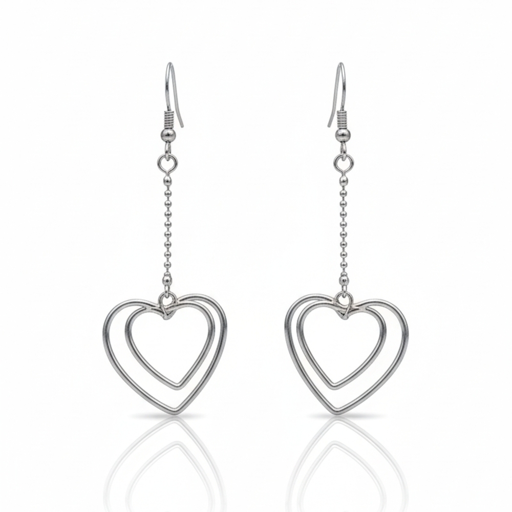 Elegant Silver Heart Drop Earrings